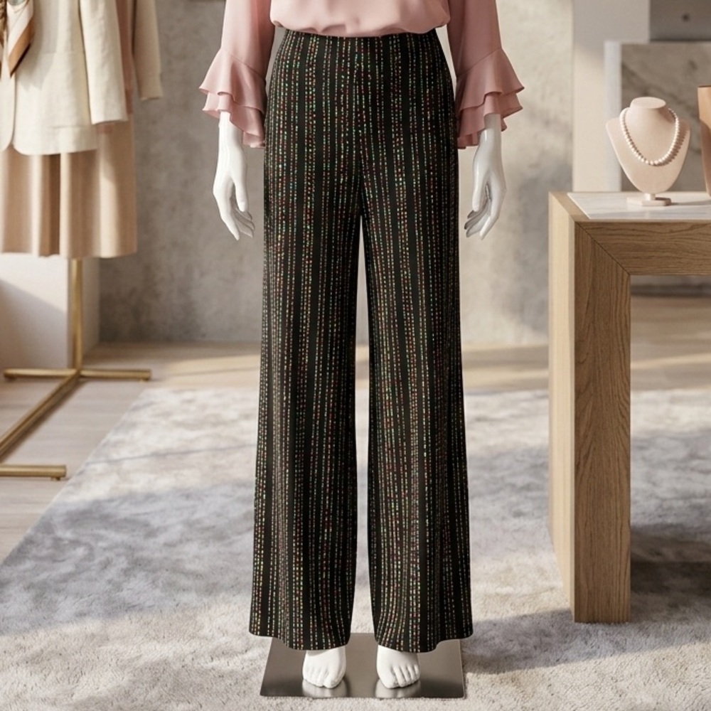 Coldwater Creek Black Patterned Wide Leg Pants